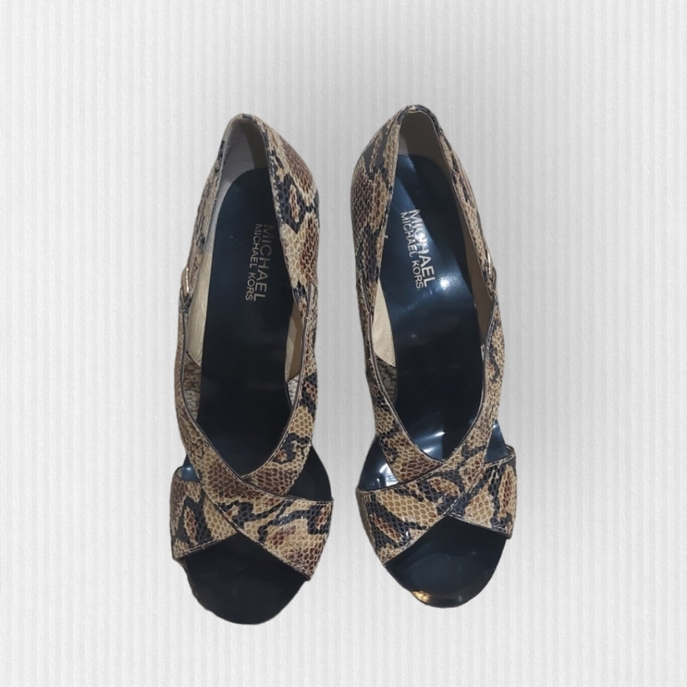 Michael Kors Strappy Brown Black Python Print Hee… - image 6